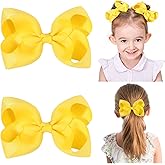 2 PCS 4.5" Hair Bows for Girls Alligator Clips Grosgrain Ribbon Solid Color Hair Accessories for Little Teen Toddler Girls Kids-Yellow
