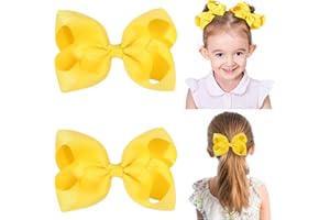 YHXX YLEN 2 PCS 4.5" Hair Bows for Girls Alligator Clips Grosgrain Ribbon Solid Color Hair Accessories for Little Teen Toddler Girls Kids-Yellow
