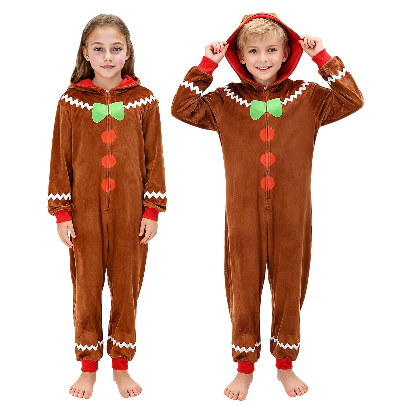 Photo 1 of EJWCIG Christmas Gingerbread Onesie Pajamas Onesie Costume Hooded Outfit (110) Brown