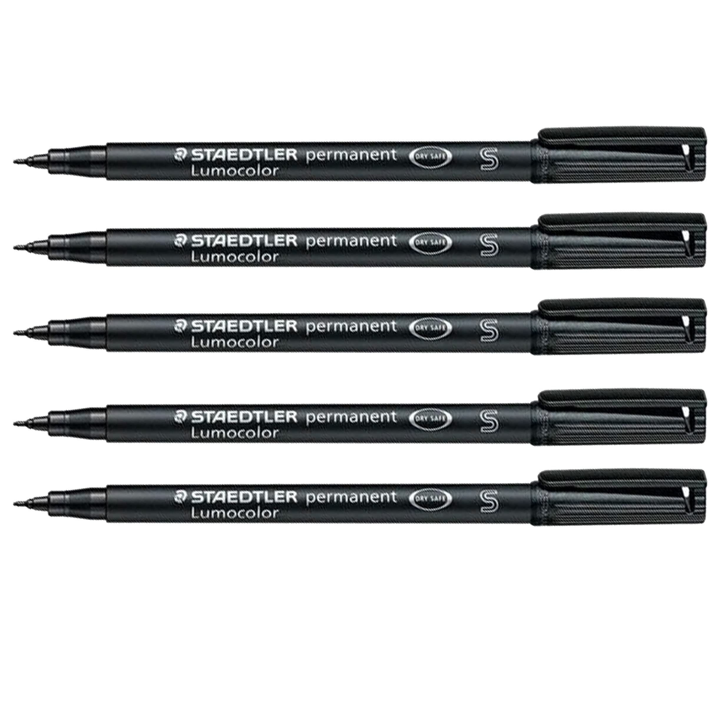 STAEDTLER Lumocolor 313 Permanent Marker Pens - Waterproof Smudge Resistant Quick Dry CD DVD OHP - Black - Pack of 5