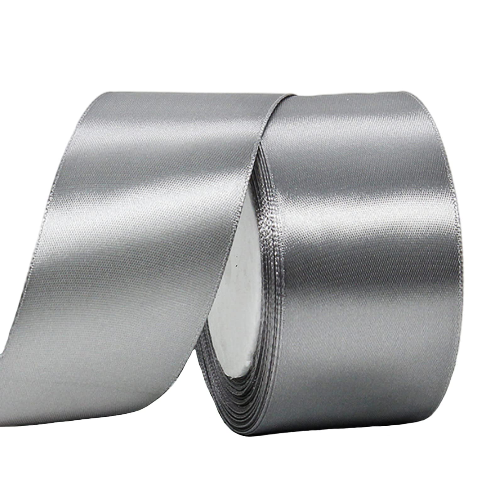 50mm Wide Gray Ribbon Thick Silver Satin Ribbon 22m, 2 inch Thick Gray Ribbon for Gift Wrapping Wedding Car Halloween Christmas Birthday Cake Hair Bow Florist Bouquet Crafts Decorations — image 1