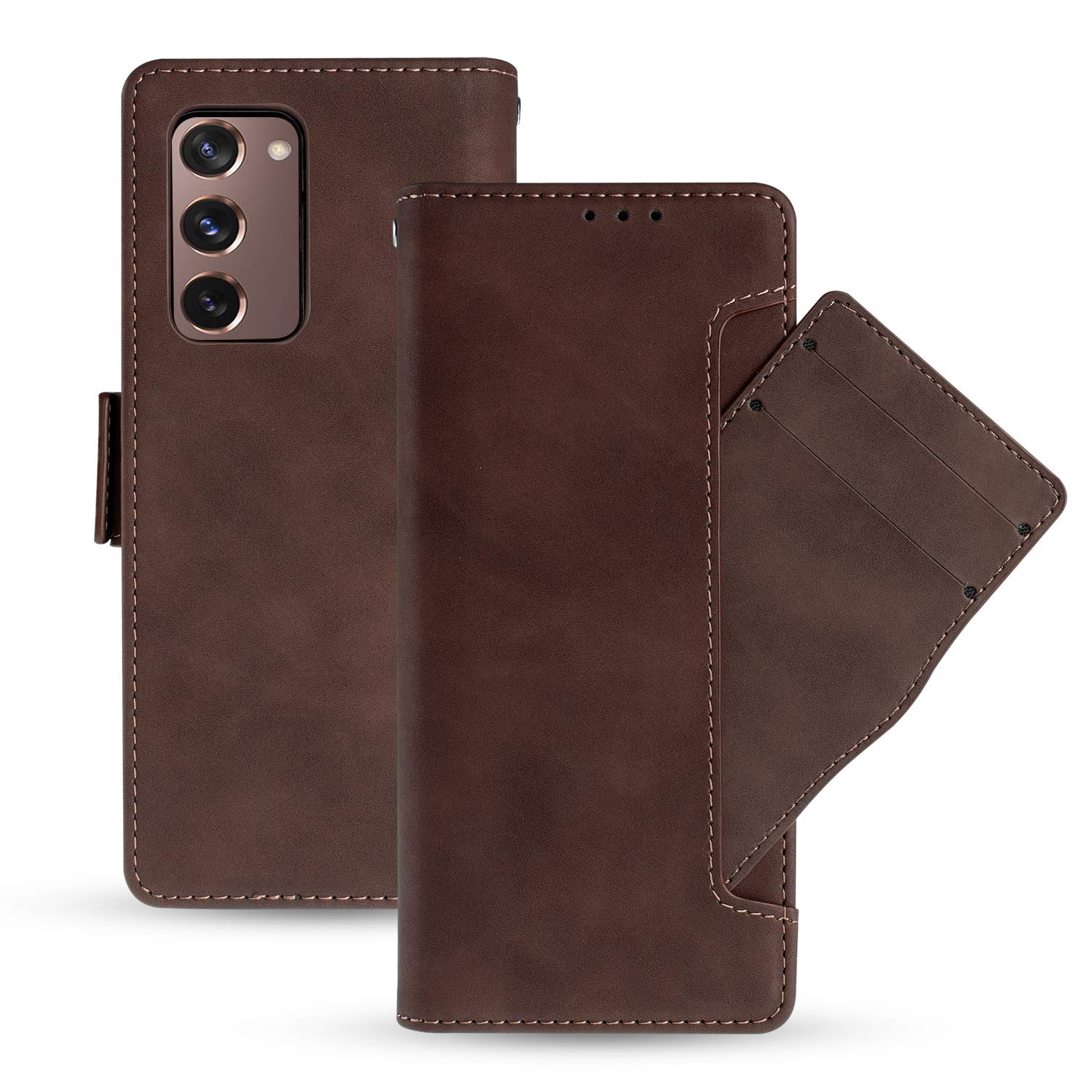 NEWZEROL Leather Case for Samsung Galaxy Z Fold 2 5G [Anti-Slip] [Scratch Resistant] [With Card Slots] Leather Fiber Protective Shockproof Phone Case for Samsung Galaxy Z Fold 2 5G - Brown