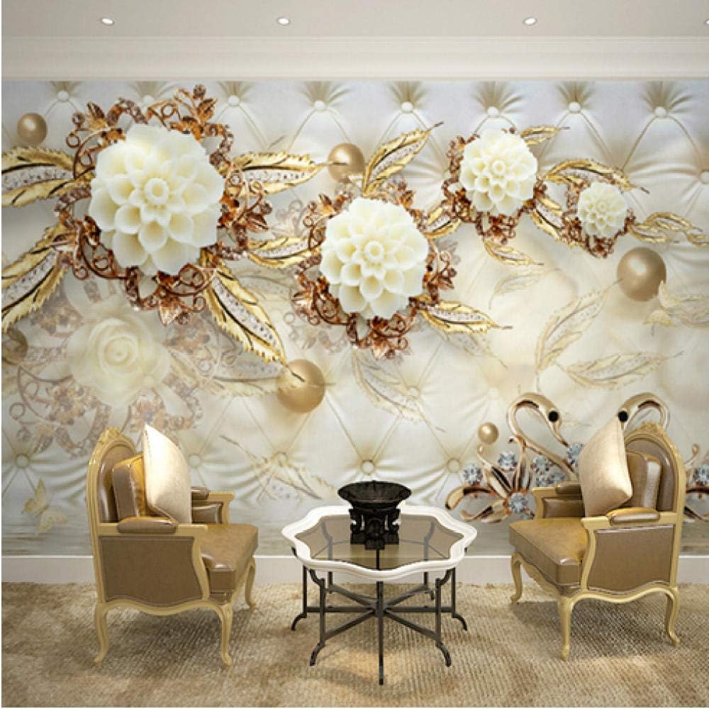 Amazon Zwlbp カスタム写真壁紙ヨーロッパスタイルの高級3dステレオゴールデンフラワーソフトボールジュエリー壁画リビングルームテレビソファ3 D家の装飾 0x140cm 壁紙