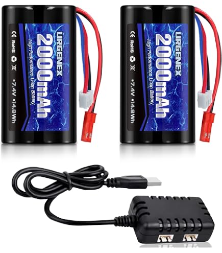 Batería LiPo 2S 7.4V 2000mAh 15C Con Cargador 2 En 1 AMZZN – Para Coches RC UDIRC Y Barcos (JST-2P)