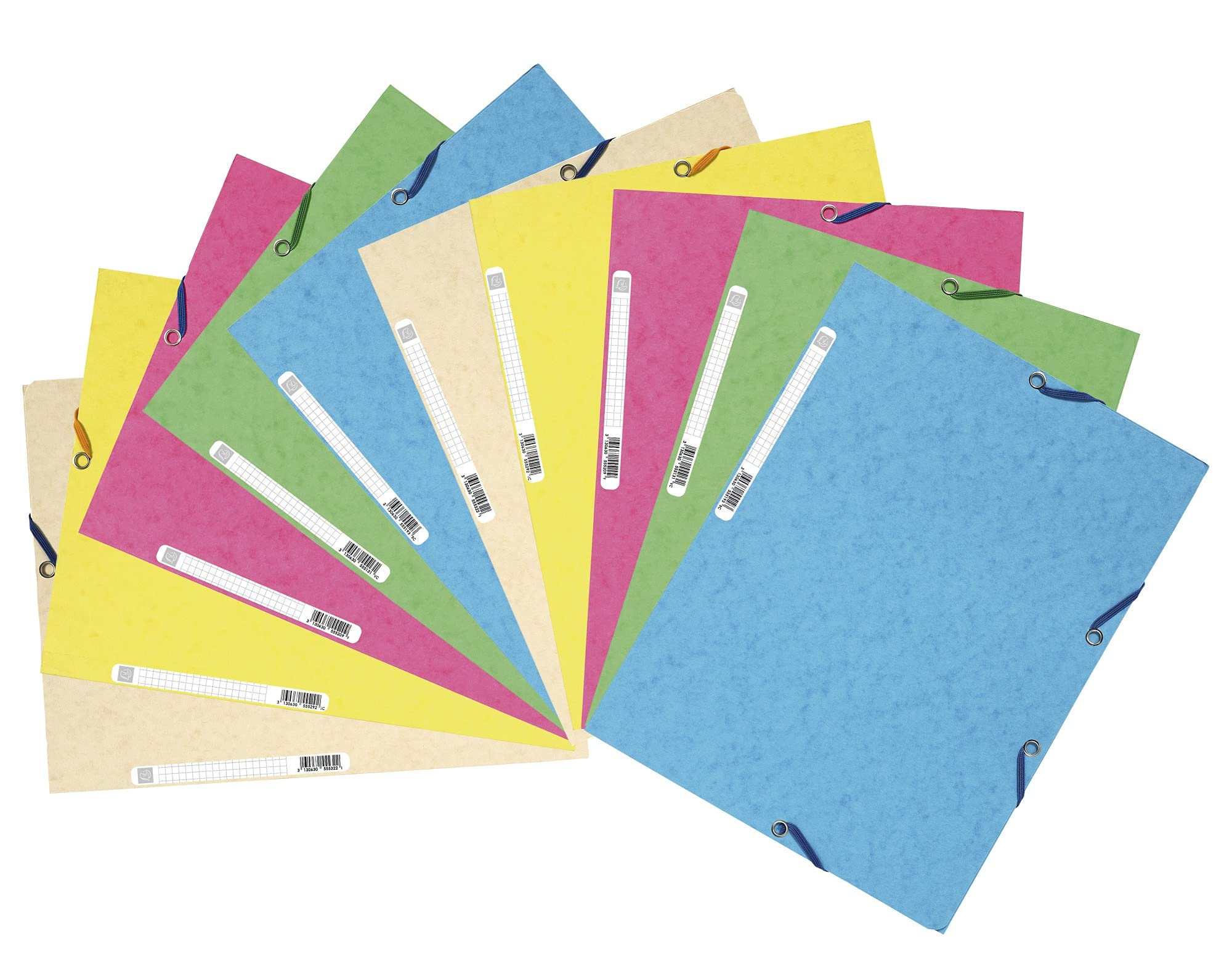 Exacompta - Ref 55550E - Europa Elasticated 3 Flap Folders (Pack of 10) - 24 x 32cm, Suitable for A4 Documents, 400gsm Genuine Premium Pressboard - Assorted Colours