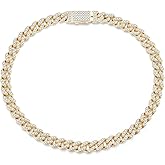 FANCIME 14k Gold Plated 925 Sterling Silver 5MM 7/7.5/8/8.5" Cuban Link Bracelet Bling CZ Bracelets Hip Hop Jewelry for Women Men Unisex