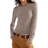 GRECERELLE Waffle Knit Long Sleeve Shirts for Women Crew Neck Slim Fitted Going Out Tops Y2k Outfits