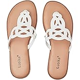 Luoika Women's Wide Width Flat Slides Sandals, Flip Flop Strappy Rhinestone Thong Sandals Comfortable Summer Beach Shoes for Women.