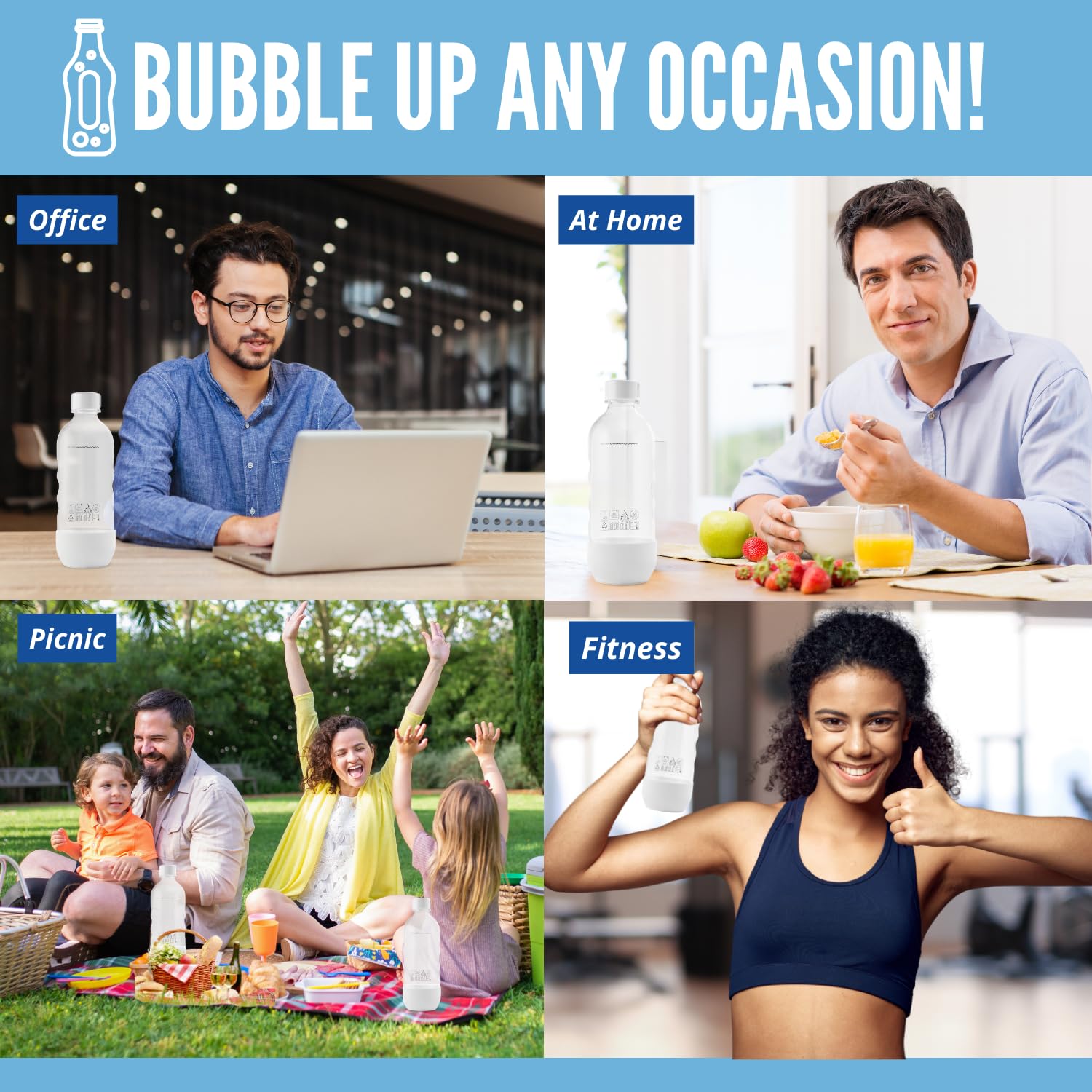 MRX Solutions Replacement Bottles Compatible with SodaStream Sparkling Water Maker 1 Liter (2-Pack, White)