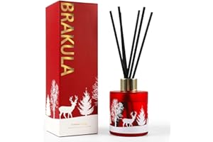 BRAKULA Christmas Reed Diffuser Set, Crimson Lodge Scented 4 oz, 6 Diffuser Sticks with Christmas Bottle Design, Home Decor Bedroom Living Room Office (Crimson Lodge)