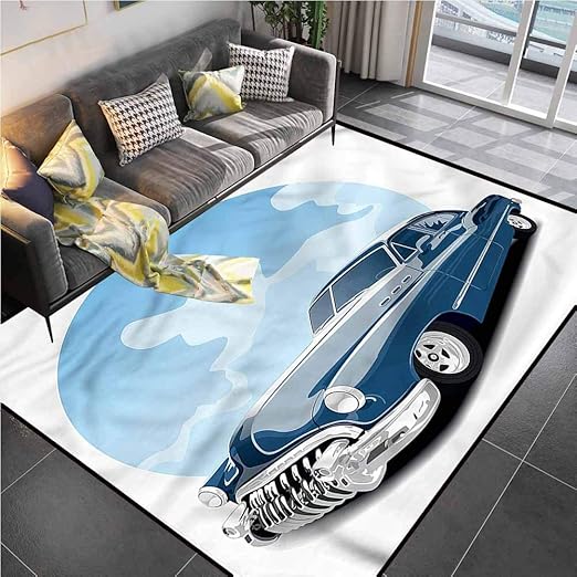Area Rug Print Large Rug Mat Cars, Old School Vintage Auto