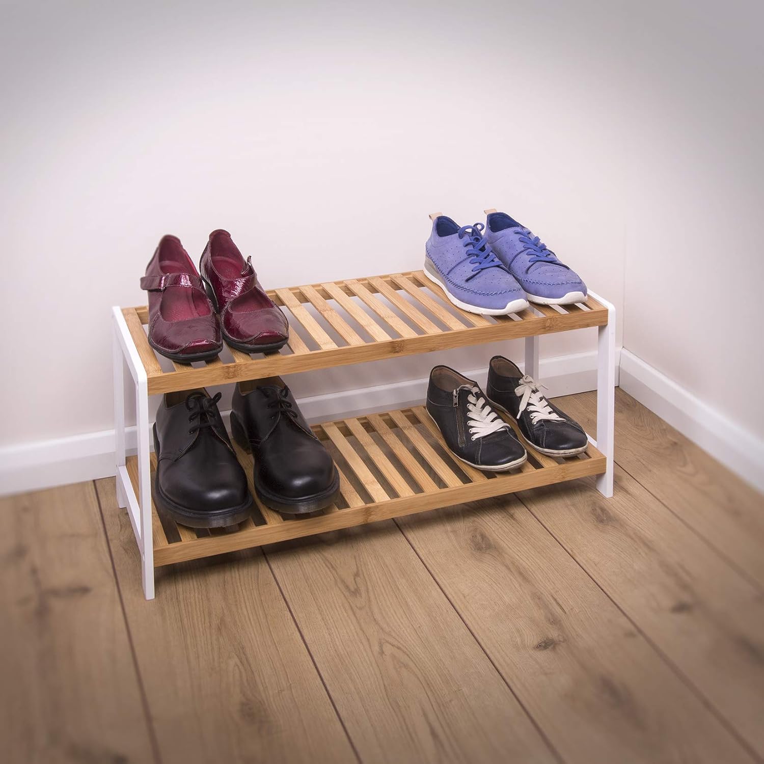 woodluv 2-Tier Shoe Rack, Shoe Storage Organiser, Wooden Storage Rack, Shoe Shelf for Hallway Living Room, Plants Books - Image 4