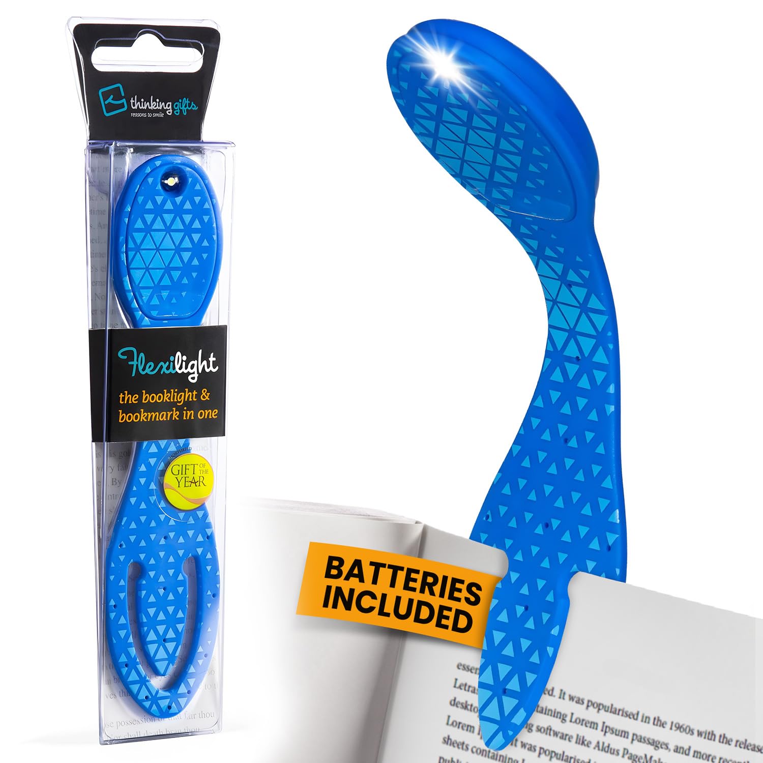 Gifts for Readers & Writers Book Light, Clip On Reading Light for Bed, 2in1 Flexilight & Bookmark, Small & Lightweight with a Soft Glow, 2 Batteries Included, Blue