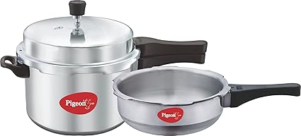 Pigeon by Stovekraft Calida Aluminium Pressure Cooker Set, 2-Pieces, Silver