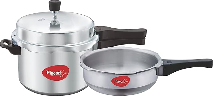 Pigeon by Stovekraft Calida Aluminium Pressure Cooker Set, 2-Pieces, Silver