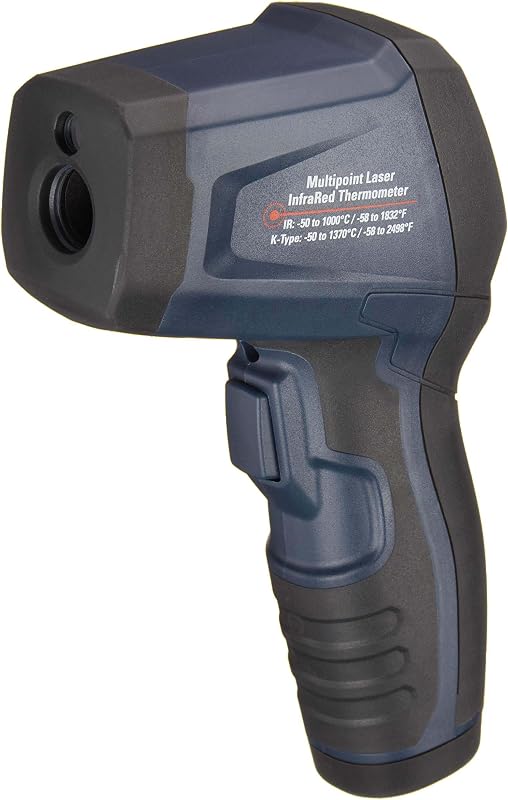 Infrarot-Thermometer mit Kreislaser, strapazierfähig, Typ-K-Sonde, einstellbarer Emissionsgrad, Schwarz