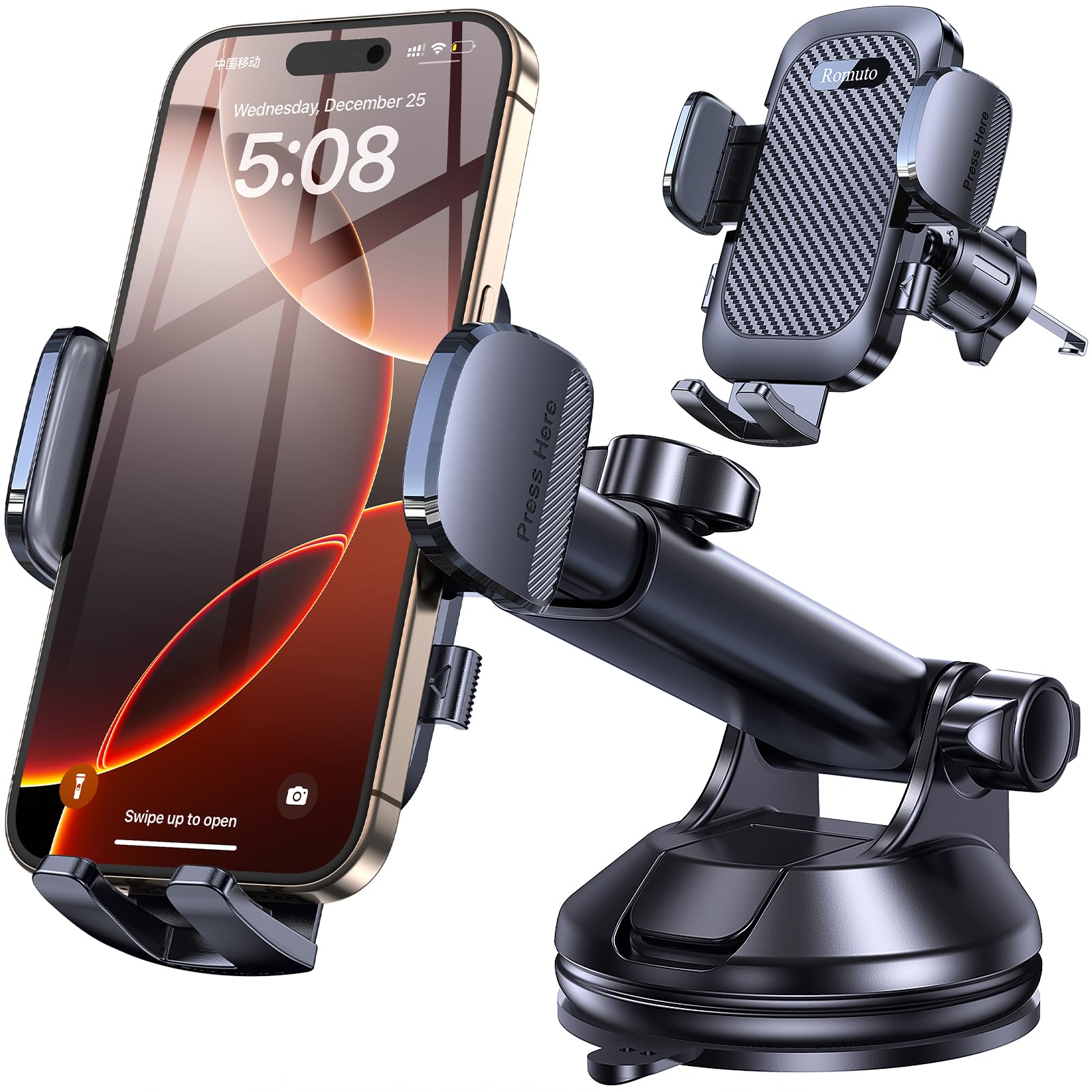 Photo 1 of Romuto Car Phone Holder Mount?2025 Strongest Suction? Phone Mount for Car Dash Pad Cell Phone Holders for Your Car Accessories for Women Men Dashboard/Windshield/Vent Truck Stand for iPhone Samsung