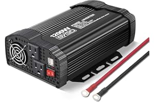 BYGD 1200W/2400W(Peak) Power Inverter 12V DC to 110V AC Upgrade Converter with Dual AC Outlets Dual 2.1A USB Ports for Home, 