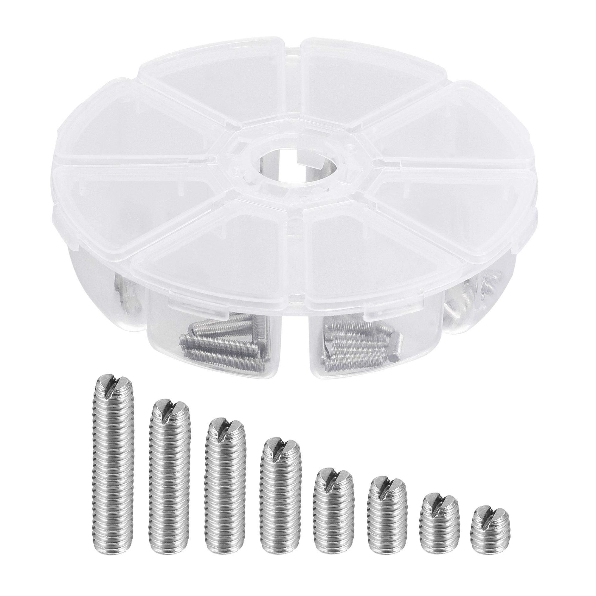 sourcing map Slotted Set Grub Screws, M3 Metric 304 Stainless Steel Flat Point Set Screws Assortment Kit 1set (100pcs)
