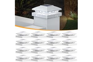 APONUO Solar Post Cap Lights for 4x4 Posts, Bright Cool White LED Post Cap Lights Solar Powered, IP64 Waterproof & All-Night Lighting, White 16 Pack – Deck, Fence, Patio Light (Easy Install)