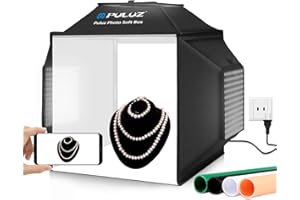 PULUZ 16''x16'' Photo Studio Light Box, Upgraded Photo Box Soft Box Integrated Portable Light Box Photography with Hight CRI 480 LED Lights & 4 Color Backdrops for Product Photography