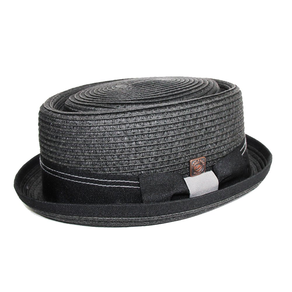 DASMARCA Sombrero Porkpie Retro con Corona Telescópica de Paja de Papel de Verano para Hombre - Rico Negro XL