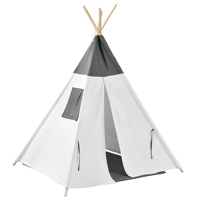 [en.casa]® Kinderzelt - Grau/Weiß - 150 x 120 x 120 cm - Spielzelt Babyzelt Spielhaus Tipi Indianer Wigwam