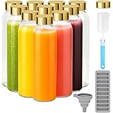Zukro Glass Water Bottles with Gold Lids 18 oz, Reusable Clear Glass Juice Bottles Stainless Steel Airtight Cap for Juicing, 100% Leak Proof Juice Drinking Jar for Refrigerator, BPA Free, Set of 10