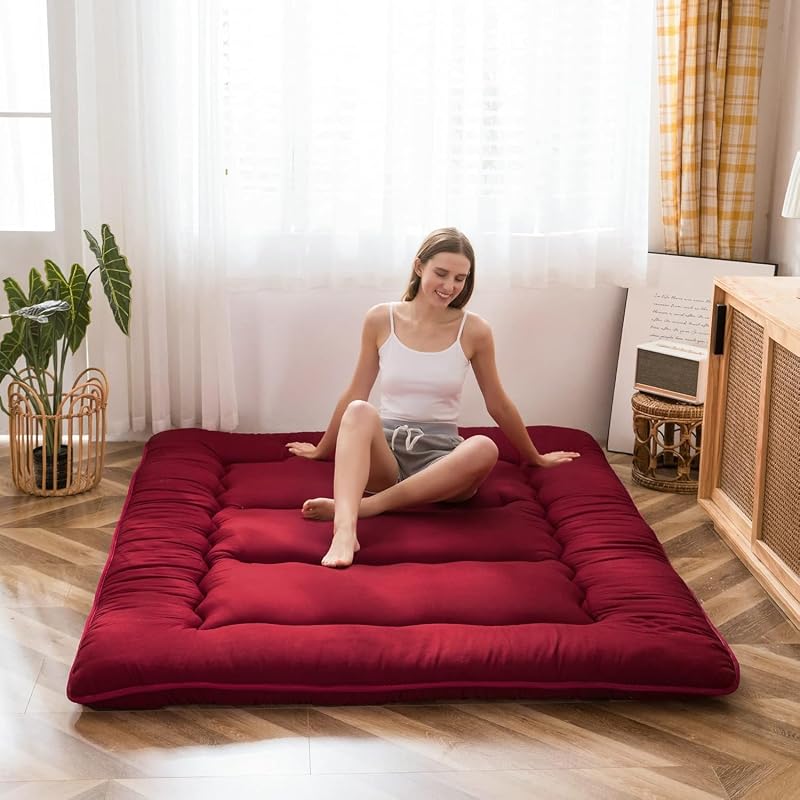 MAXYOYO Futon Mattress Burgundy Double Thick Memory Foam Floor Mattress