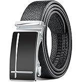 BuzToz Men's Belt,Leather Ratchet Dress Belts with Sliding Adjustable Belts Dress Casual Jeans Comfort Trim to Fit