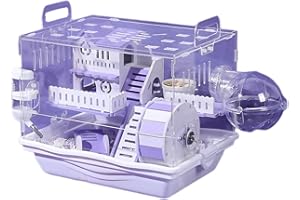 LOLLBIRD Large Acrylic Hamster Cage14.6x10.2x12.6in-Multi-Level Habitat for Dwarf/Syrian Hamsters-Mice (Ventilated Top-Removable Base) Expandable Small Animal Enclosure (Purple Hamster Cage, 14.6x10x12.6)