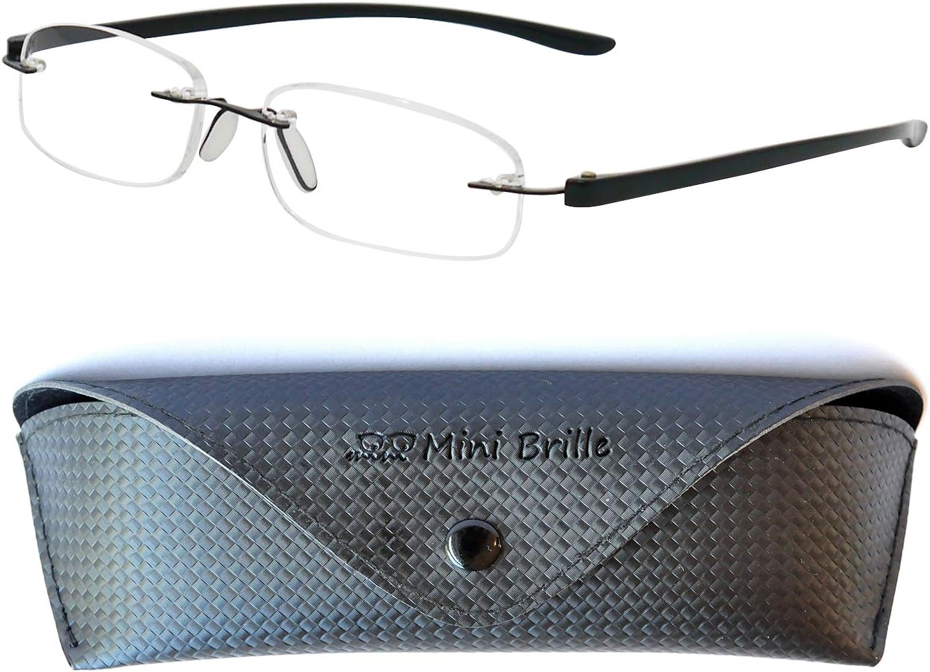 Rimless Reading Glasses with Oval Lenses, Including Free Eyeglasses Case, Stainless Steel Frame (Black), Readers for Men and Women +2.50 Magnification