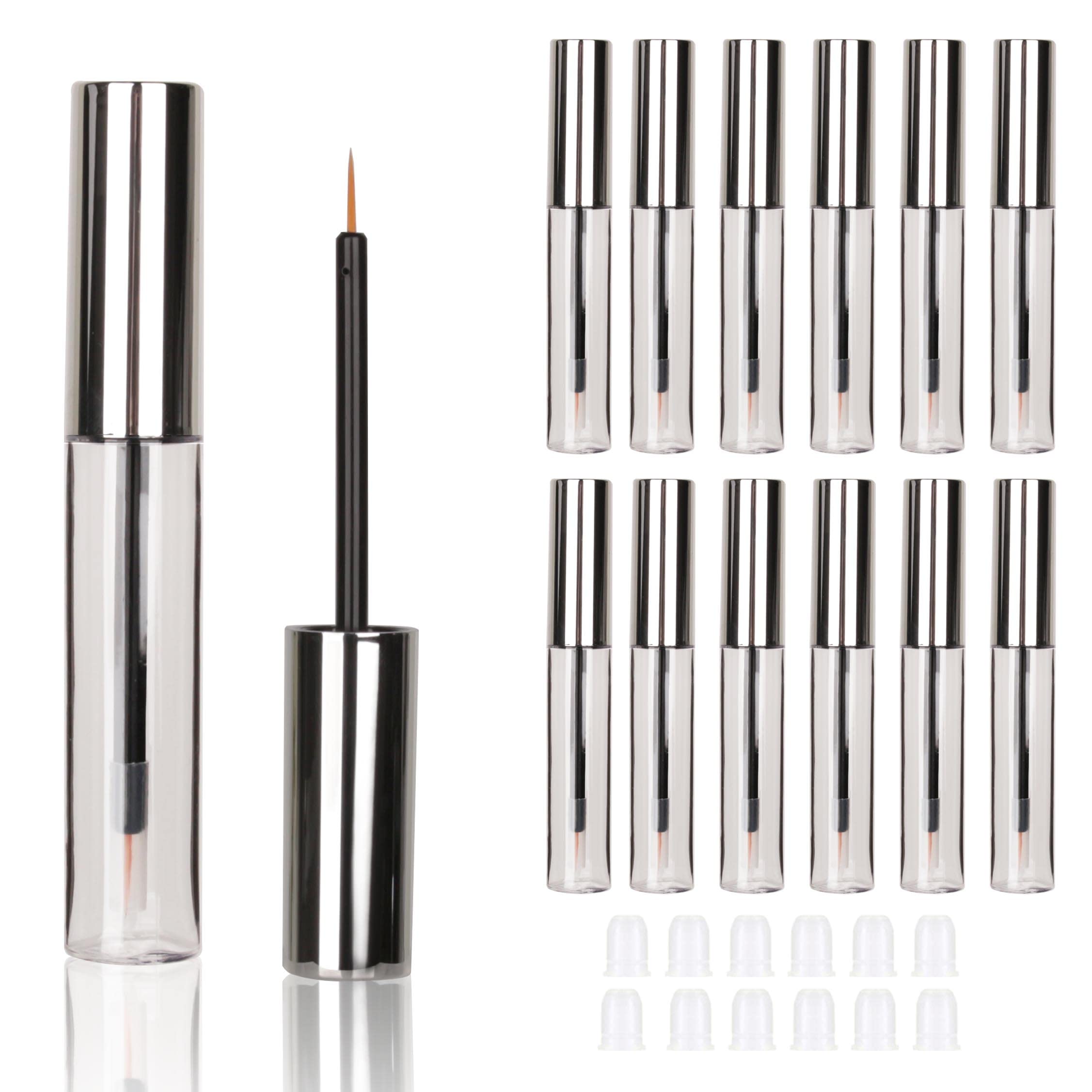COSIDEA 12PCS Empty plastic Silver 10ml Eyeliner tubes packing Vials Bottle Containe Eyeliner Brush Applicator for DIY Eyelash Growth Oil