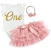 Biayxms Baby Girl First Birthday Outfit One Fly Sleeve Romper and Tutu Skirts Set with Headband Baby My 1st Birthday Clothes