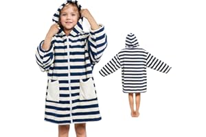 Owntop Kids Towel Changing Robe | Warm Coral Fleece | Smooth 2-Way Zipper | Oversized Hooded Surf Poncho | Fit for 7-14 Years