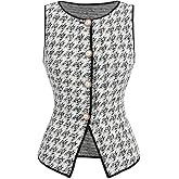 MakeMeChic Women's Houndstooth Plaid Vest Tops Trendy Dressy Tops Button Wasitcoat For Work Office