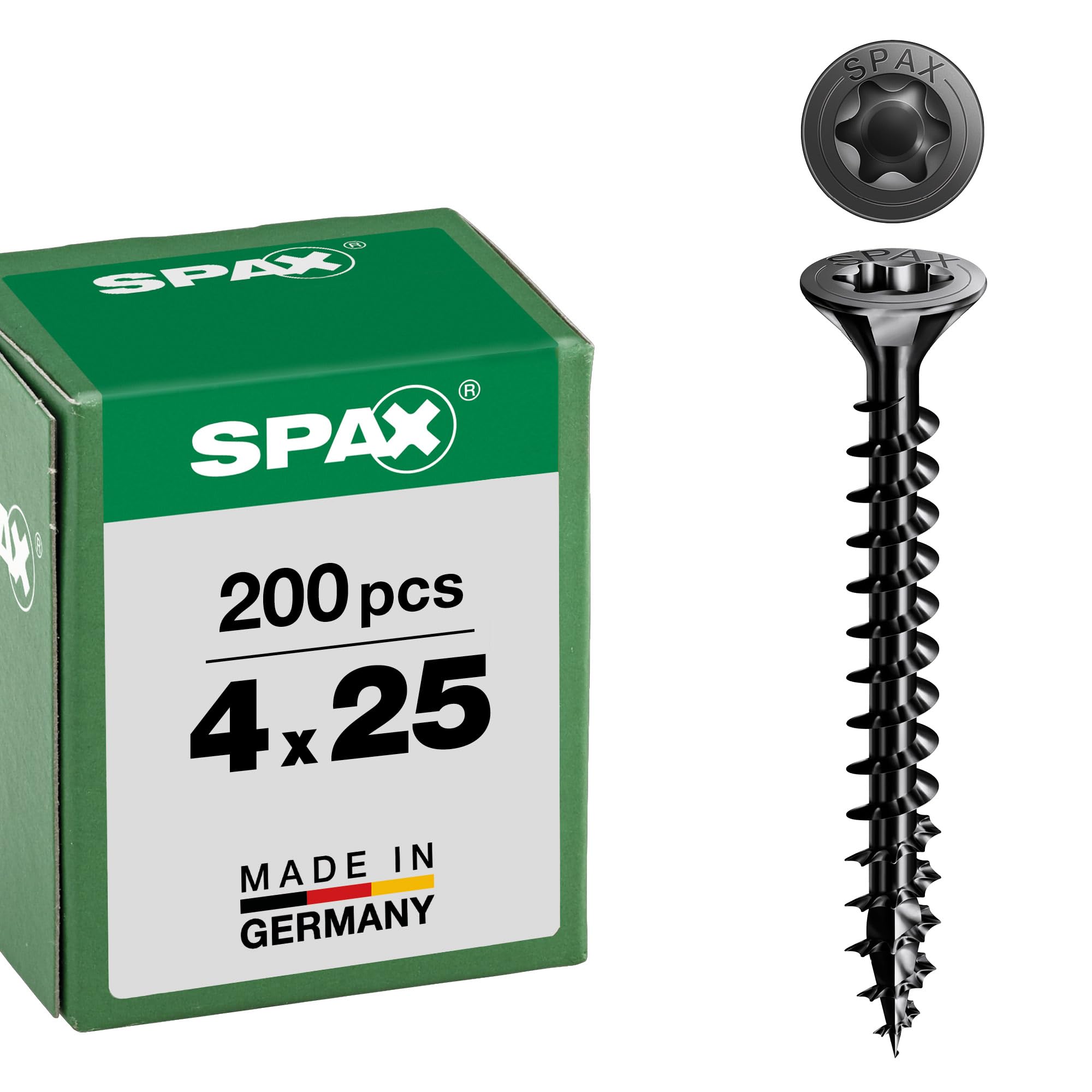 Spax Universal Screw, Countersunk Head, Black, T-Star Plus, Full Thread (4 x 25 mm, Pack of 200) — image 1