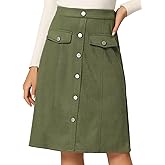 Allegra K Faux Suede Skirt for Women's Button Front High Waist 2025 Fall Knee Length A-Line Skirts