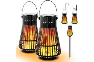 Outdoor Bluetooth Flame Speaker, Tesoorda LED Flickering Flame Effect Speaker with Torch Light, Portable Waterproof Wireless Speaker with Wall Mounted Hook&S Hook&Stake for Camping, Deck, Patio, 2Pack