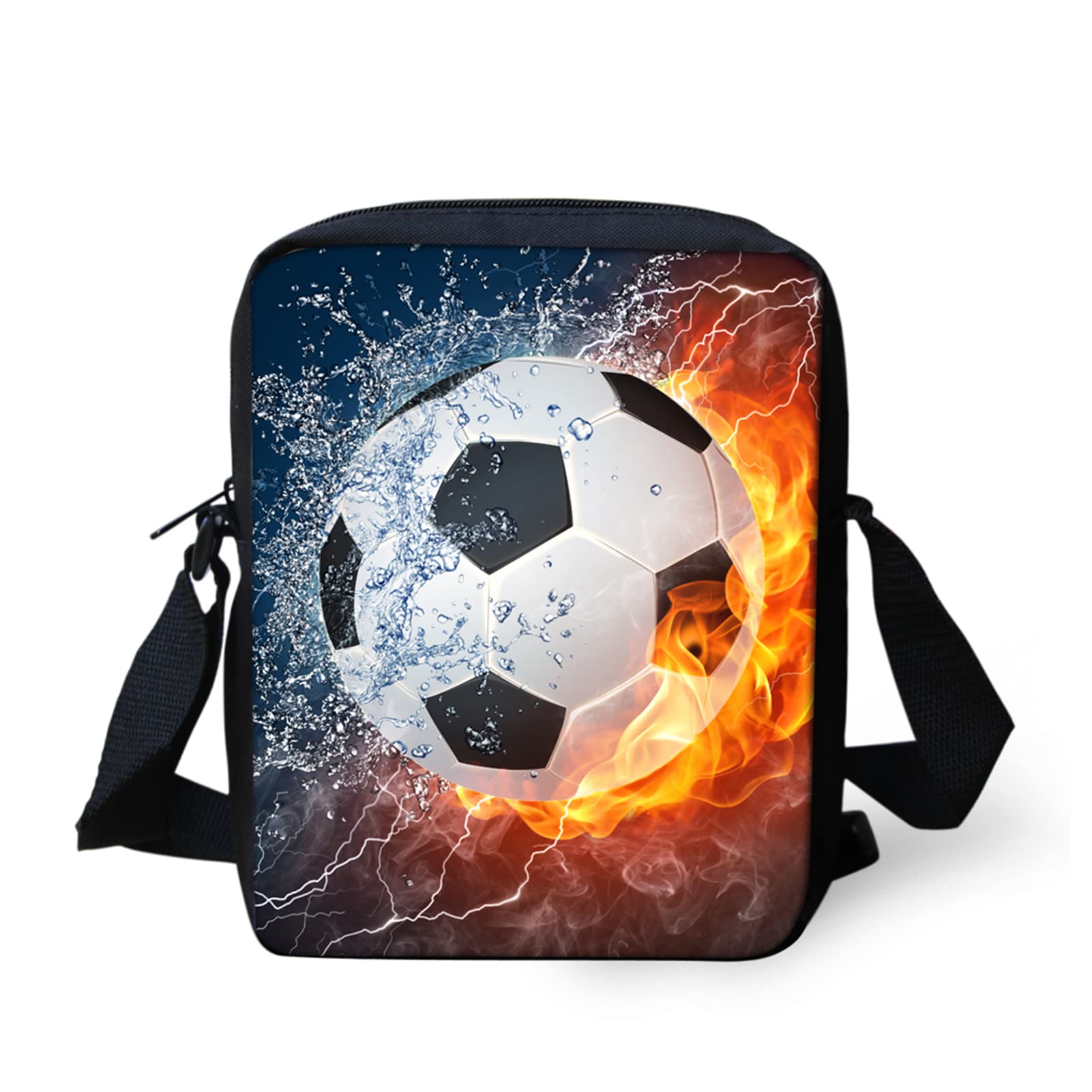 Biyejit Fire Water Football Print Mini Crossbody Sling Satchel Cellphone Purse Bags for School Travel