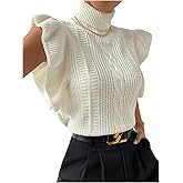 Floerns Women's Ruffle Trim Cable Knit Sweater Vest Turtleneck Sleeveless Tank Tops