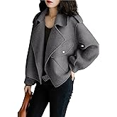 utcoco Women Cropped Wool Coats Notched Lapel Pea Coat Open Front Trench Overcoat Jackets with Pockets