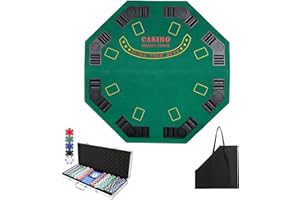 LUCKYERMORE Folding Poker Table Top 500 Poker Chip Set 8 Player Layout Poker Mats with Carry Bag