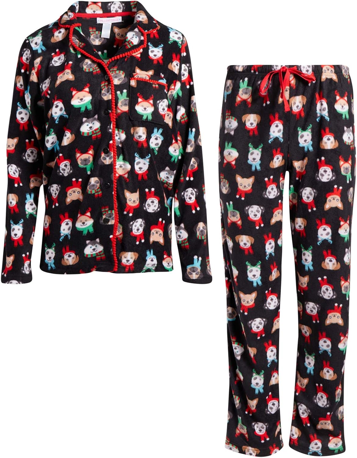 Pillow Talk Women’s Sleepwear Microfleece Cozy ButtonUp Pajama Top and Pant 2Piece Set at