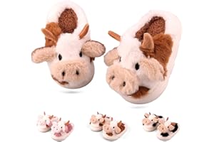 HAZYTOM Kids Cow Slippers丨Toddler Boys Girls Animal Slippers丨Youth Fuzzy Slippers丨Comfy House Slippers丨Memory Foam丨Cute Cartoon丨Soft Non-slip