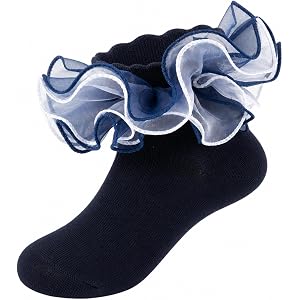 Dioxay Girls Frilly Ruffle Lace Socks Soft Cotton Ankle Dress Socks | Soft breathable cotton ankle socks with layered ruffles