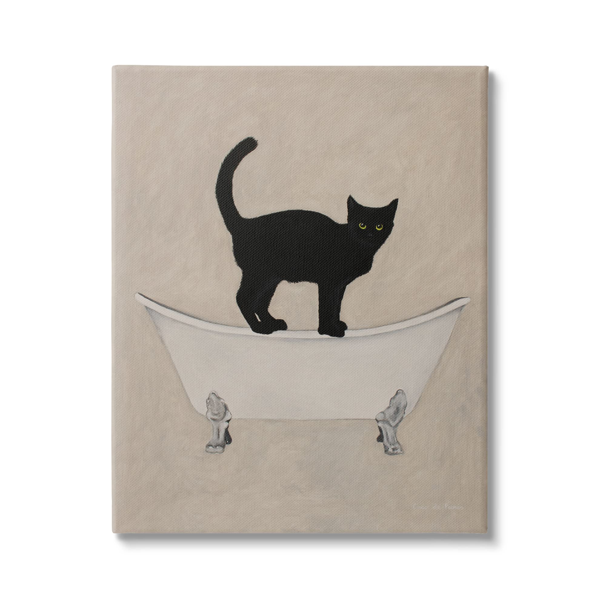 Photo 1 of ***MAJOR DAMAGE/FRAME BROKEN ***. Stupell Industries Black Cat Simple Claw Foot Bathtub Bathroom Painting, Design by Coco de Paris