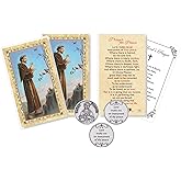 St Francis Prayer Card - Laminated St Francis of Assisi Card, Patron Saint Token, The Lord's Prayer - Catholic Cardstocks and Tokens Set - Total of 7 Items