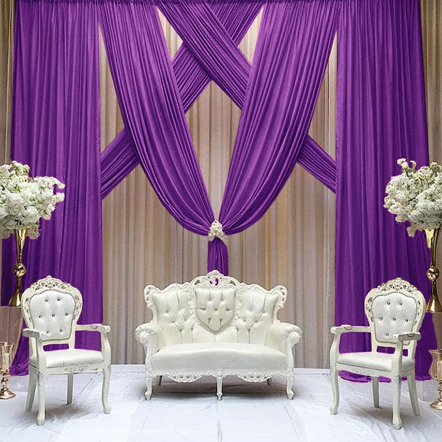 Photo 1 of *PARTIAL SET - See Clerk Notes*
FUHSY Purple Backdrop Curtains 10x10 FT 2 Panels Chiffon Arch Backdrop Sheer Curtains for Bedroom Ceiling Drapes for Arch Party Background Curtain for Wedding Ceremony Tulle Drapery Photo