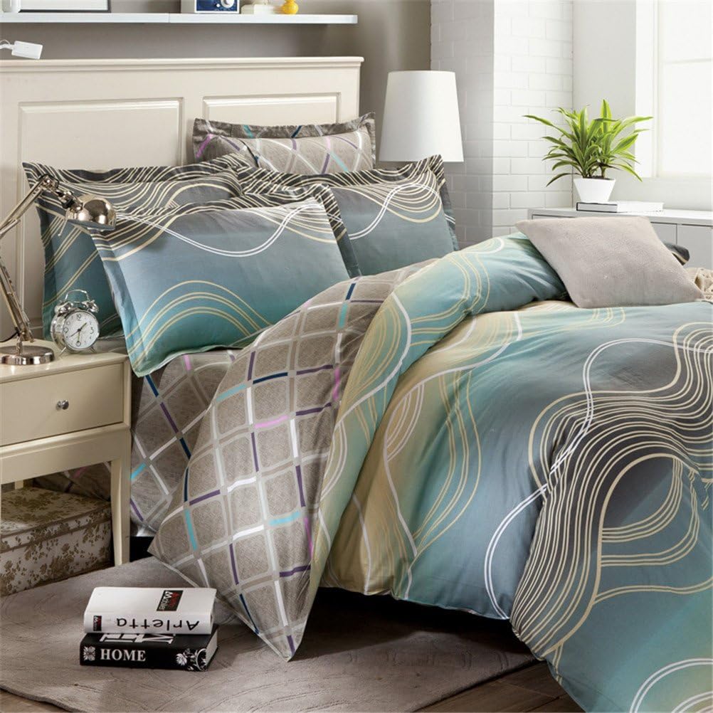HIMIC 4 Pieces Cotton Bed Sheet Set,Soft And Comfortable,One Duvet Cover,One Flat sheet,Two Pillowcases, (King, Symphony)
